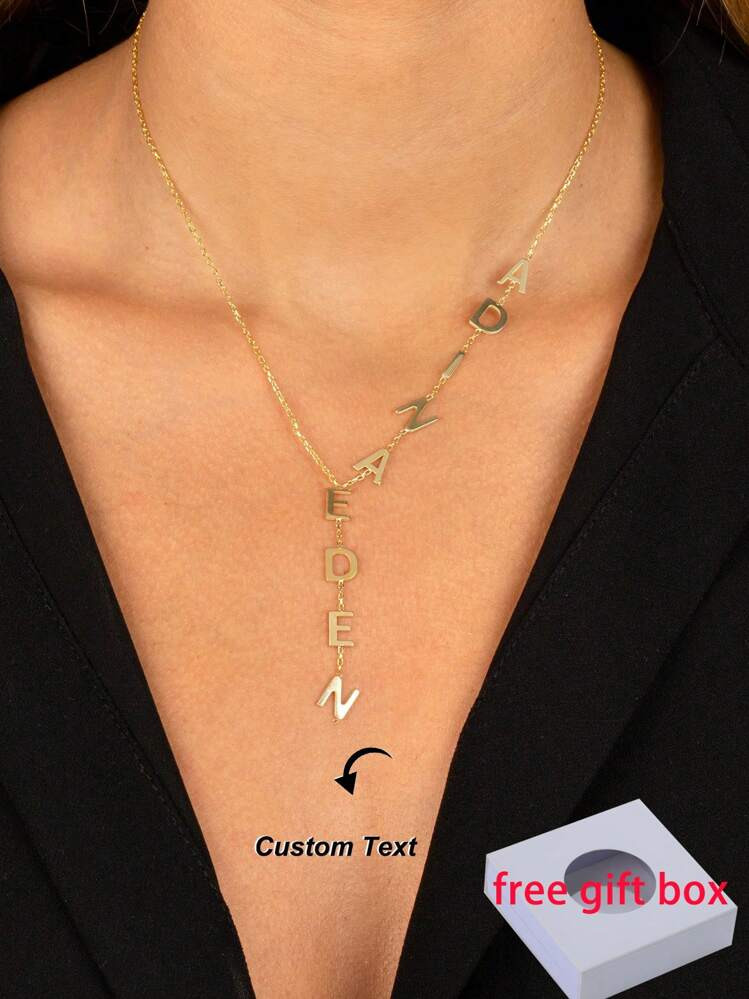 Custom Name Necklace, Gold Letter Necklace, Lariat Necklace, Lariat Name Initial Necklace, Personalized Jewelry, Gift For Her, Gift For Mom Silver Stylish,Fall Fashion,Casual,Contracted,Simple,Unisex,Hipster Custom,Personalized,Unique Ideal Gifts For Her Girlfriend,Mom,Family,Friends,Daughter,Her,Grandparents For Anniversaries,For Birthdays,For Daily Wear,For Prom,For Mother's Day,For Valentine's Day,For Graduation,For Weddings | SHEIN