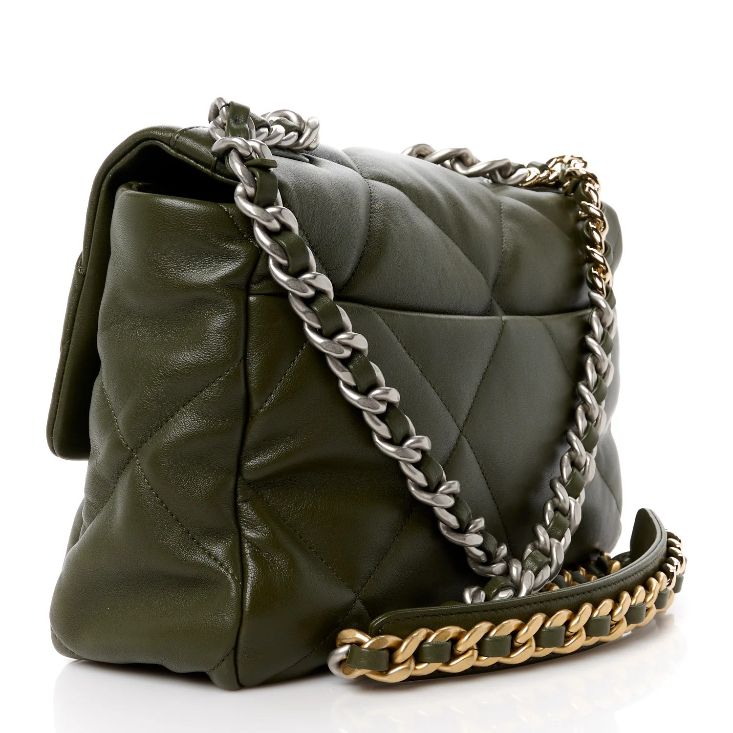 Lambskin Quilted Large Chanel 19 Flap Khaki | FASHIONPHILE (US)