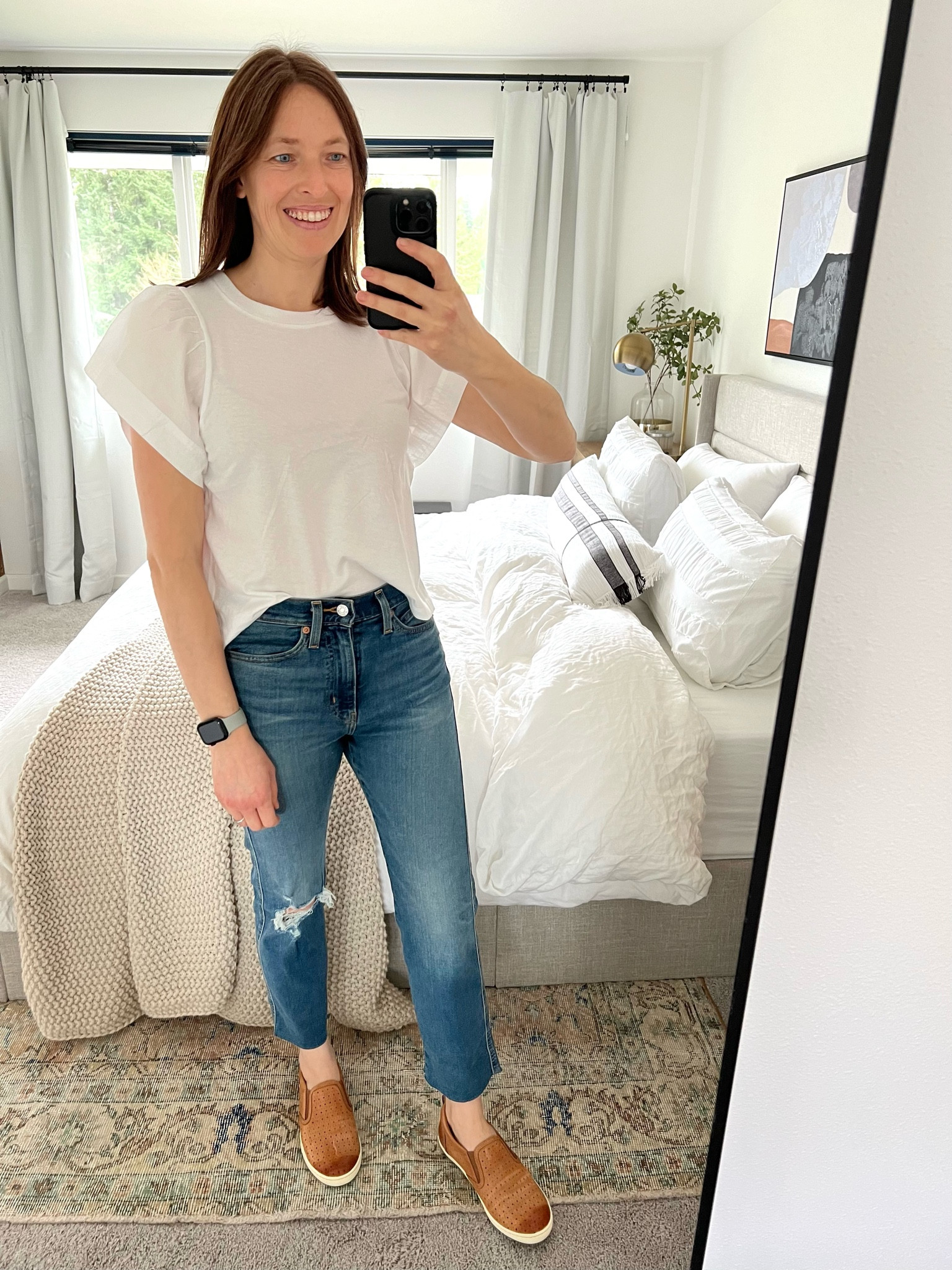Spring outfit #1 from my spring capsule wardrobe. I love how this is just a basic tee, but the ruffle sleeves give it just a bit of interest and shape  

#LTKfindsunder50 #LTKSeasonal #LTKSpringSale