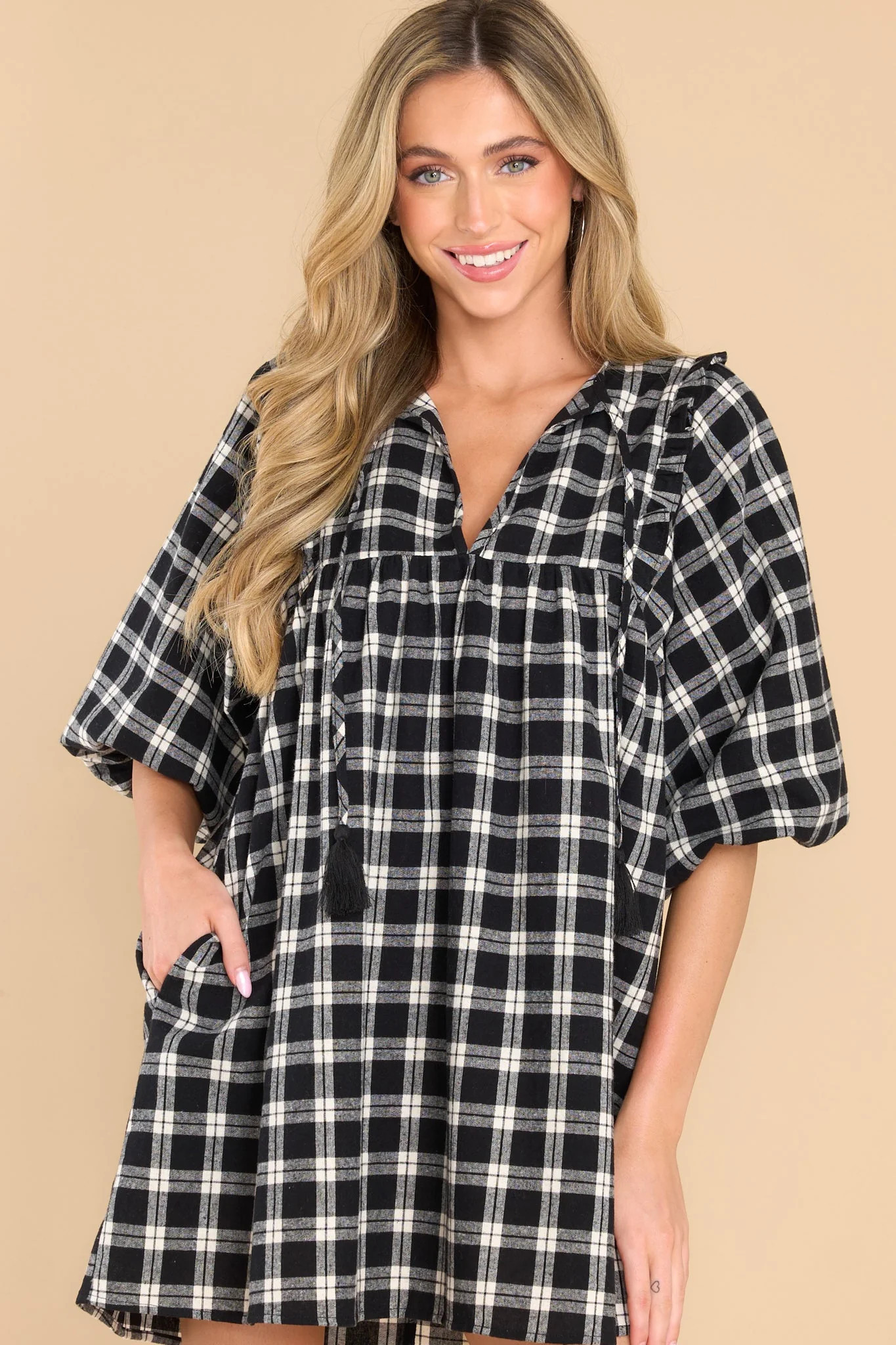 Pinky Promise Black Plaid Dress | Red Dress 