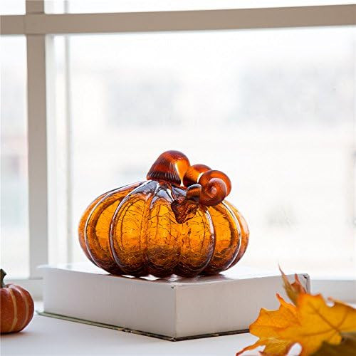Glitzhome 5.51" H Amber Hand Blown Crackle Glass Pumpkin for Fall Harvest Thanksgiving Halloween ... | Amazon (US)