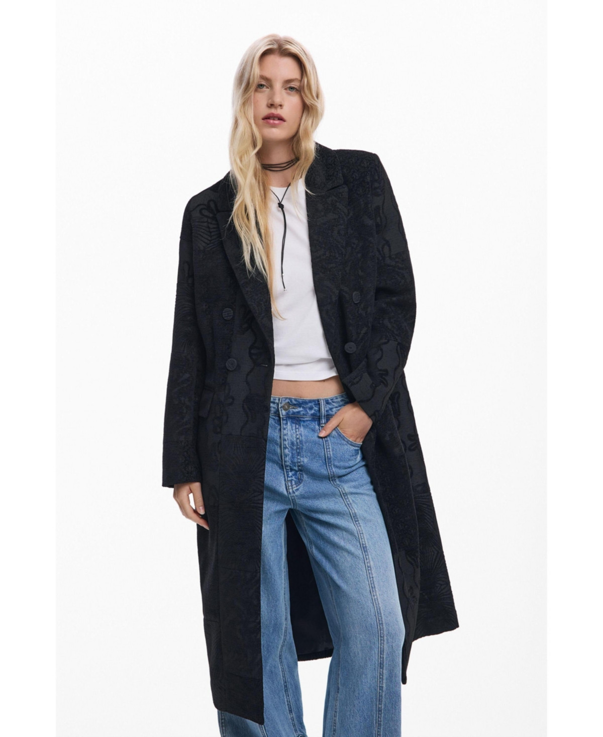 Desigual Women's Black textured coat - Black | Macy's