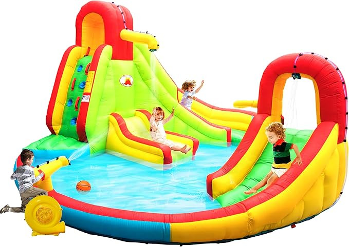 WELLFUNTIME Inflatable Water Park with Blower, Bouncy Castle & Jumping Castle 2 Slides, Climbing ... | Amazon (US)
