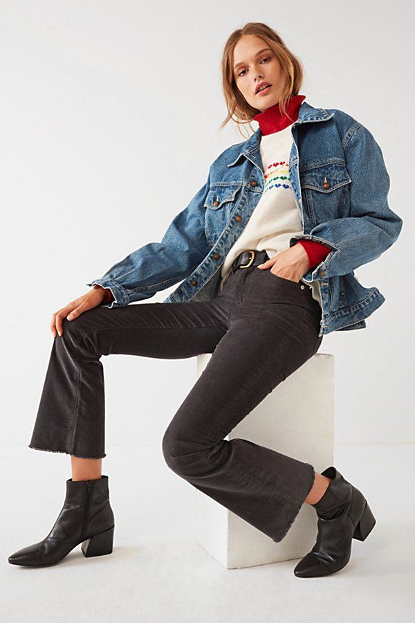 BDG Kick Flare High-Rise Cropped Corduroy Pant - Grey 24 W at Urban Outfitters | Urban Outfitters US