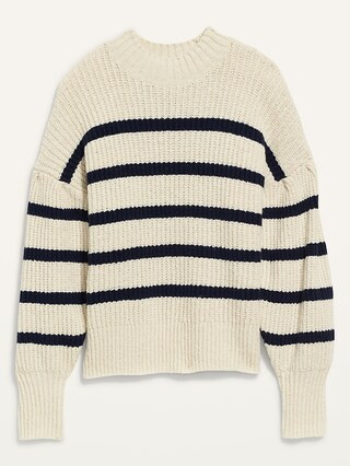 Mock-Neck Striped Shaker-Stitch Sweater for Women | Old Navy (US)