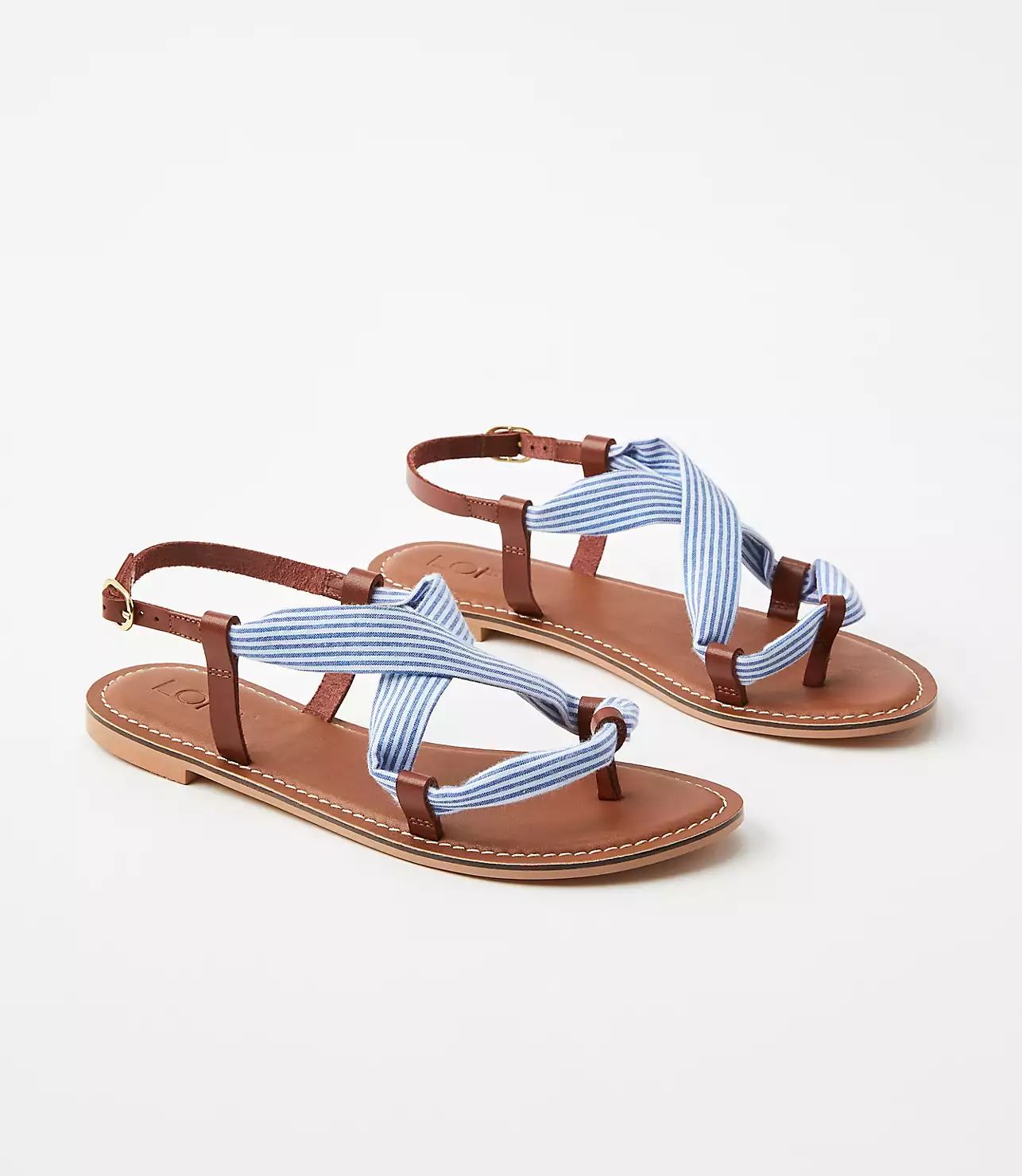 Strappy Fabric Leather Sandals | LOFT