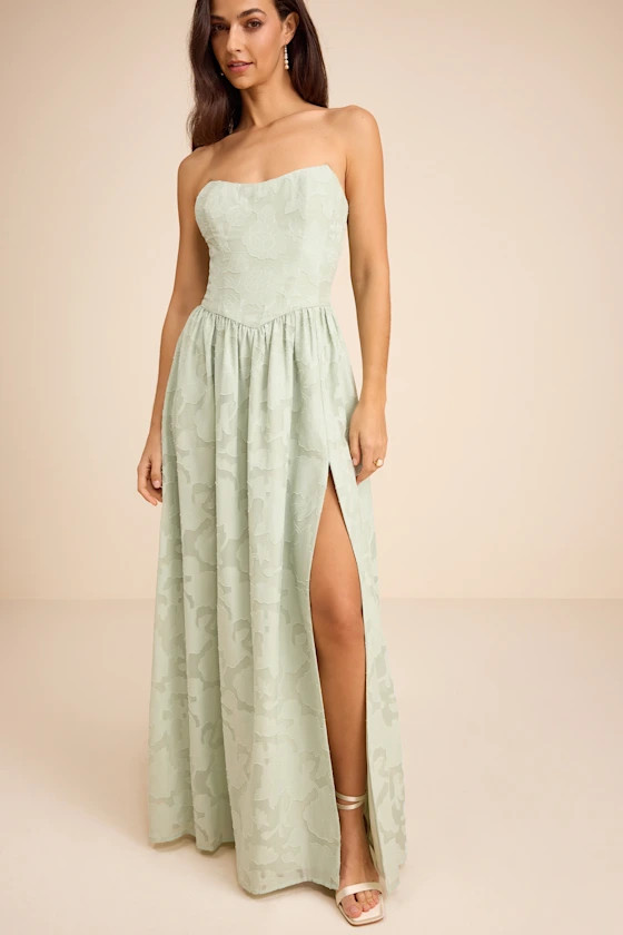 Kalila Sage Floral Burnout Strapless Maxi Dress | prom 2026 | prom dress inspo | Lulus