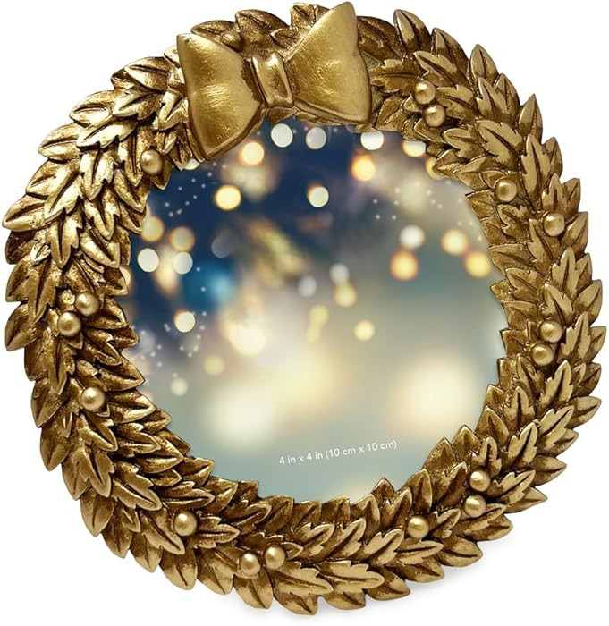 Isaac Jacobs 4x4 Gold Wreath Holiday Picture Frame, Festive Photo Gift for Loved Ones, TTabletop ... | Amazon (US)