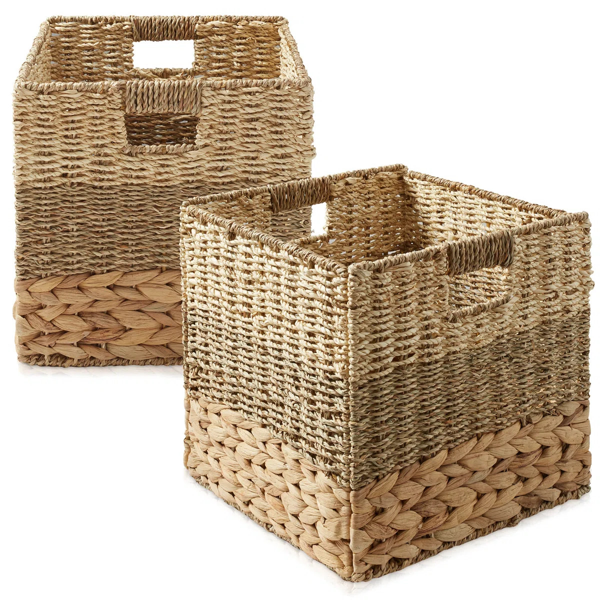10.5" Mixed Weave Hyacinth Seagrass Storage Basket Cubes, Natural - Set of 2 (Set of 2) | Wayfair North America