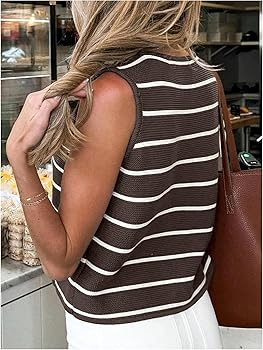 SOLY HUX Women's Sleeveless Striped Sweater Vest V Neck Tie Bow Crochet Knit Tank Tops Casual Loo... | Amazon (US)