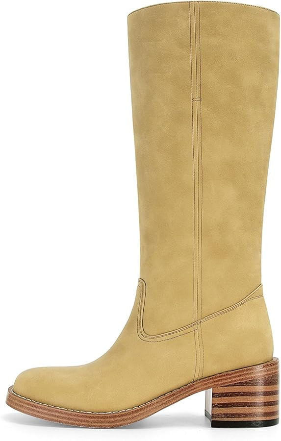 DOEYG Women's Banana Knee High Boots Square Toe Chunky Block Heel Tall Boots Wide Calf Fashion Co... | Amazon (US)