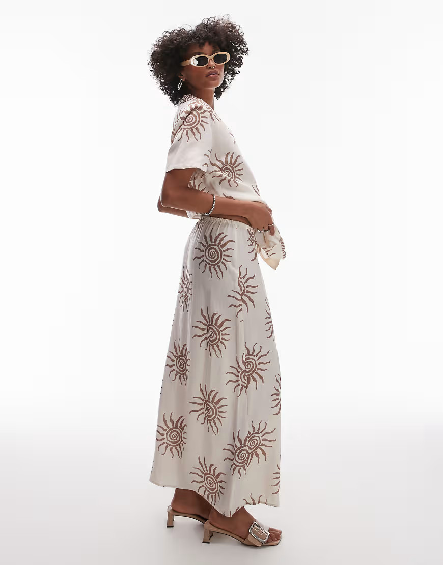 Rhythm seafarer maxi beach skirt co-ord in white and brown | ASOS (Global)