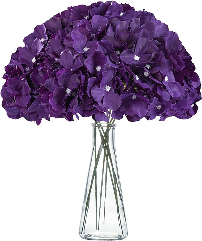Plum Hydrangea Silk Flowers Heads with Stems Artificial Flower for Decoration Wedding Home Party ... | Amazon (US)