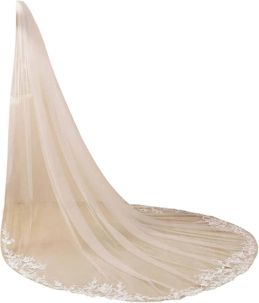 EllieWely Long 1 Tier Lace Wedding Bridal Veil With Metal Comb F10, Ivory, Chapel length 90" : Am... | Amazon (CA)