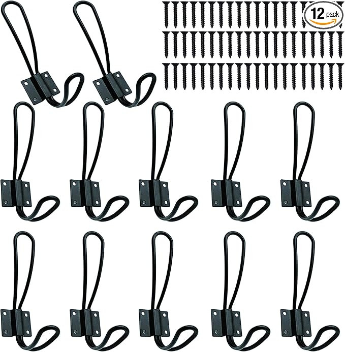Rustic Entryway Hooks-12 Pack Farmhouse Hooks with Metal Screws Included,Black Decorative Wall Mo... | Amazon (US)
