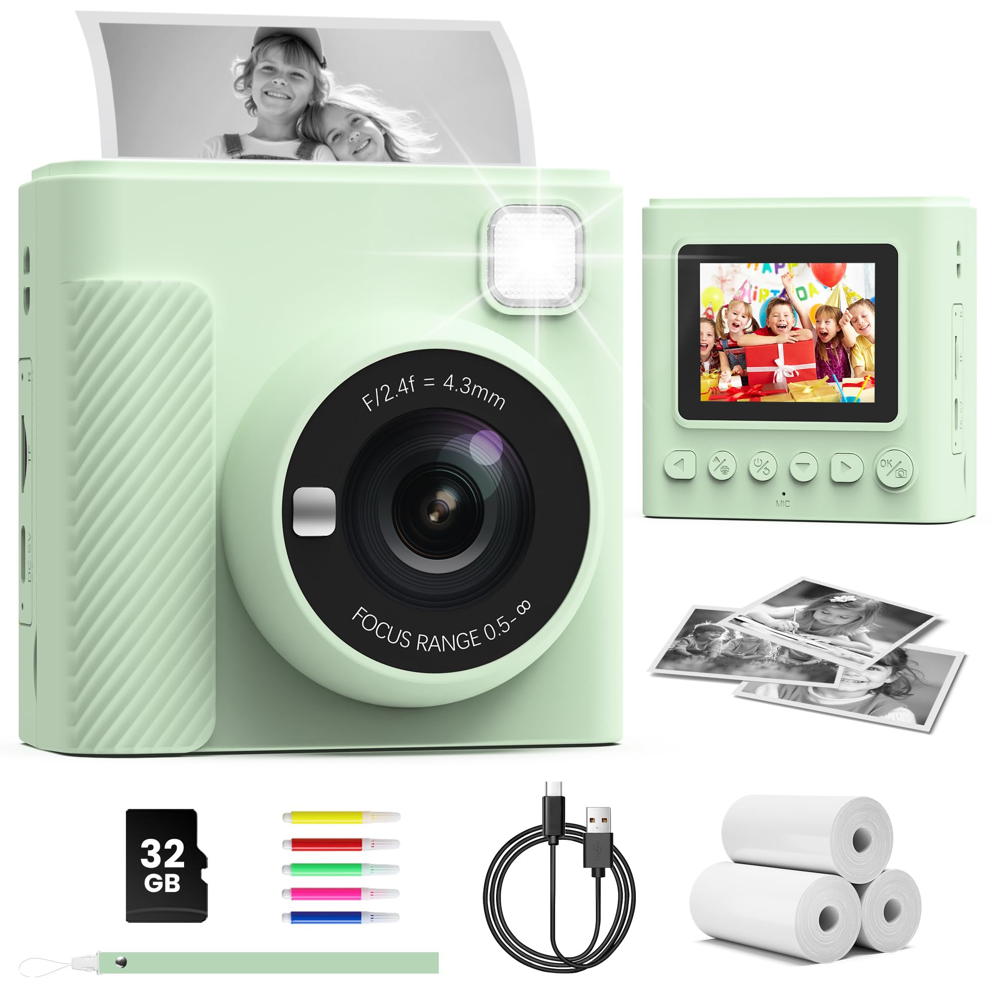 Kids Camera Instant Print, 2.4'' Instant Camera for Kids with 32G Card & Print Photo Paper, 1080P... | Amazon (UK)