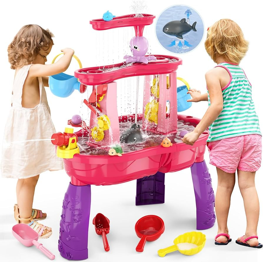 Water Table for Toddlers 3-5 with Water Pumb, 3-Tier Kids Sand Water Table, Rain Showers Splash P... | Amazon (US)