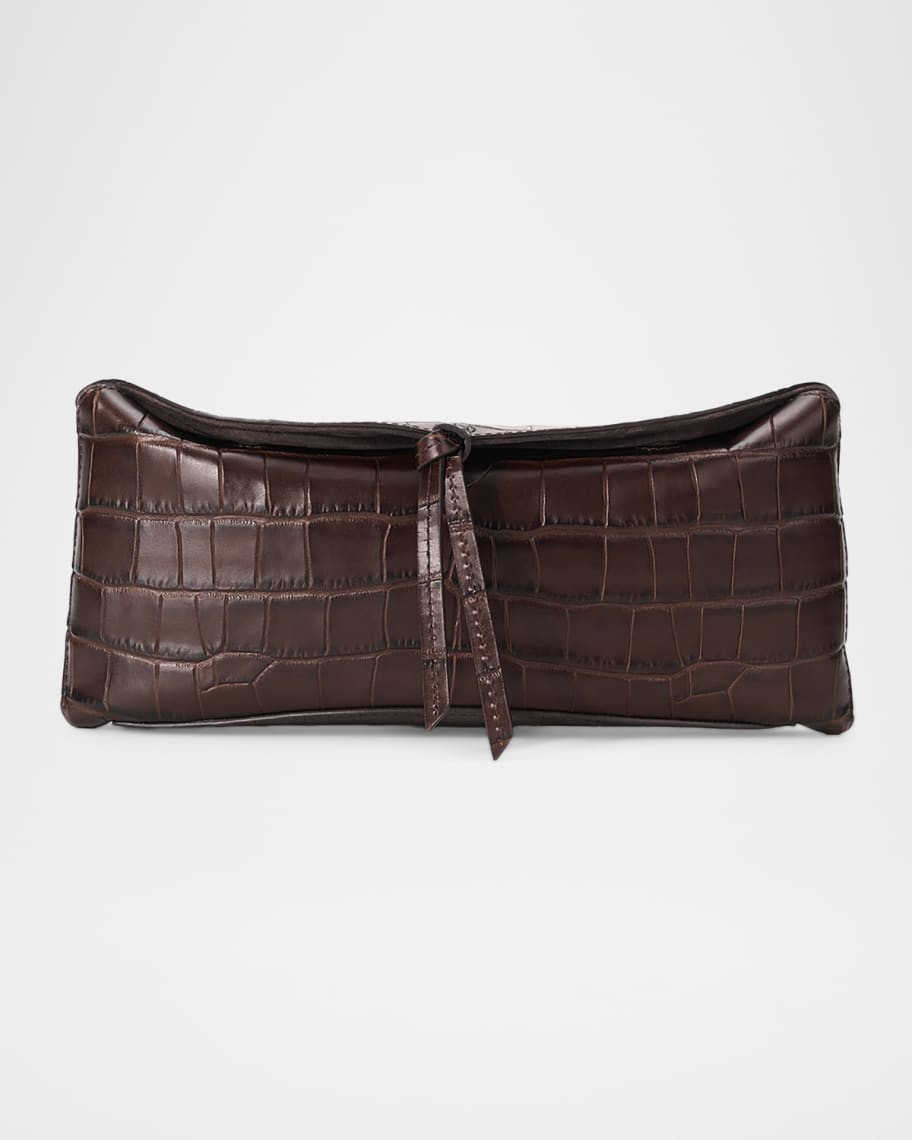 Eve Croc-Embossed Leather Clutch Bag | Neiman Marcus