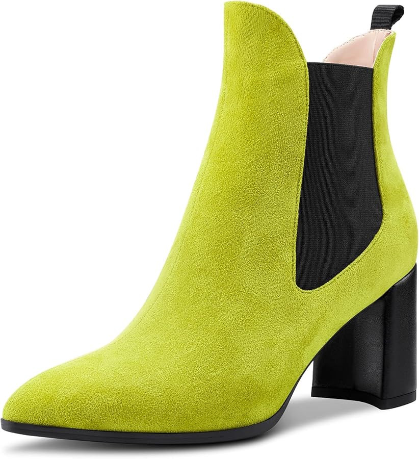 Aachcol Women Ankle Boots Short Bootie Close Pointed Toe Slip-on Chunky Block High Heel Suede 3 I... | Amazon (US)