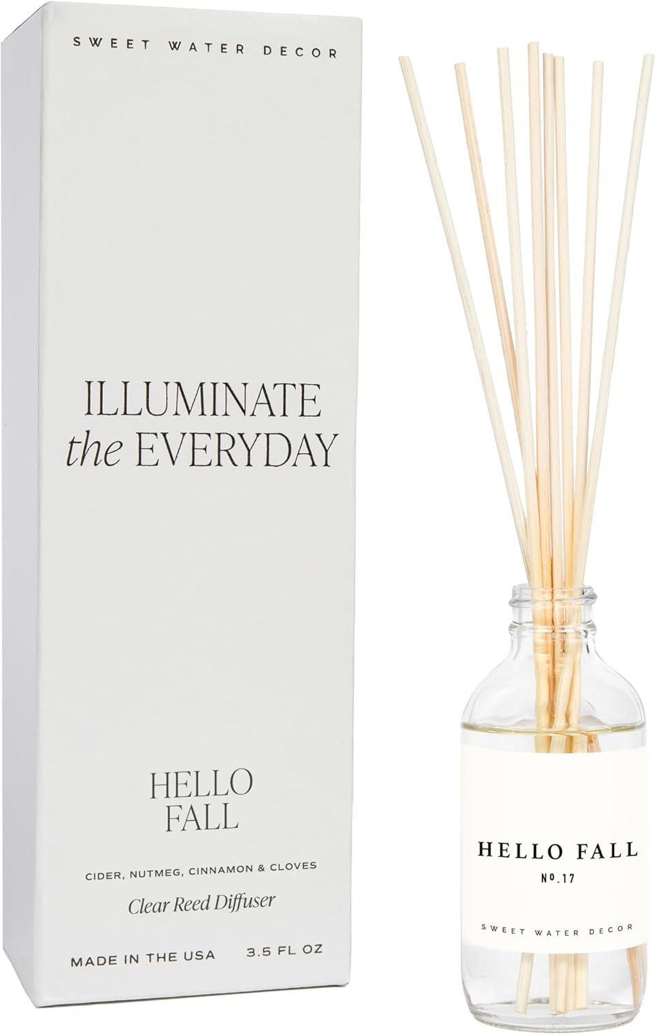 Sweet Water Decor Hello Fall Reed Diffuser Set - Hot Cider, Cinnamon, Cloves, Apple, and Nutmeg Scented Diffuser - Scent Diffusers for Home, Long Lasting Fragrance, Made in the USA | Amazon (US)