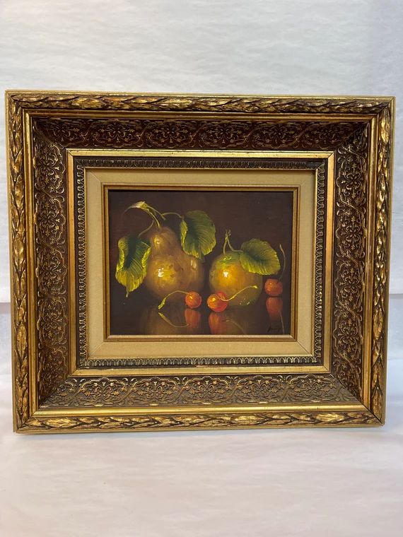 Original Vintage Oil Painting Still Life of Pear Apple and - Etsy | Etsy (US)
