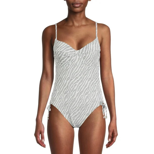 Time and Tru Women's Zebra Jacquard One Piece Swimsuit - Walmart.com | Walmart (US)