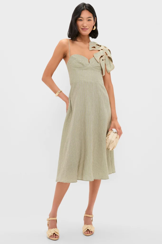Green Striped Monsterea Leaf Sleeveless Midi Dress | Tuckernuck (US)