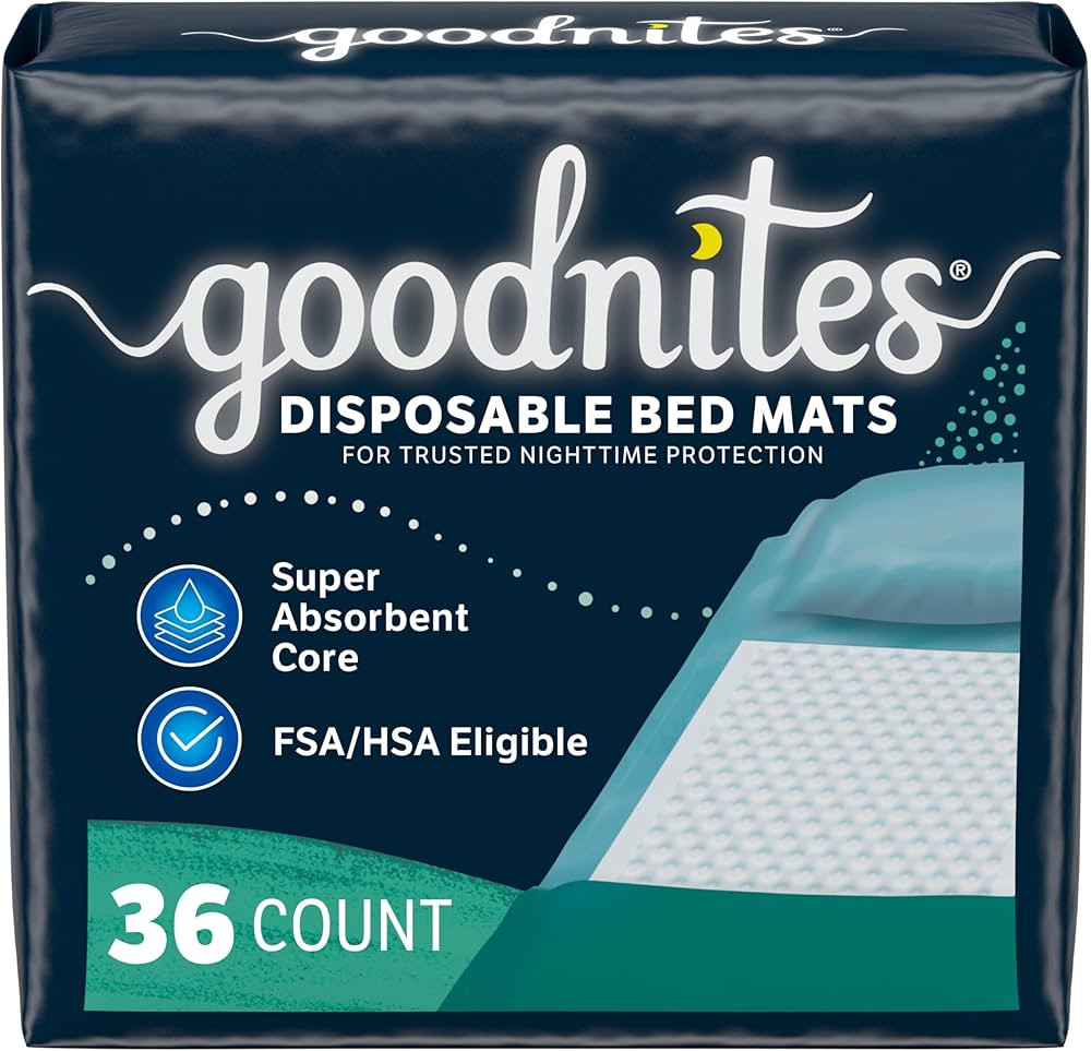 Goodnites Disposable Bed Pads/Bed Mats for Bedwetting, 2.4 x 2.8 ft, 36 Ct (4 Packs of 9) | Amazon (US)