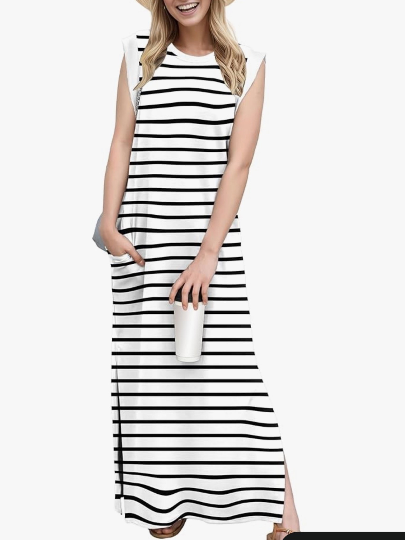 This is my favorite Amazon travel dress I’m a stripe! I wear a small. I linked both the maxi and shorter version for petites!
