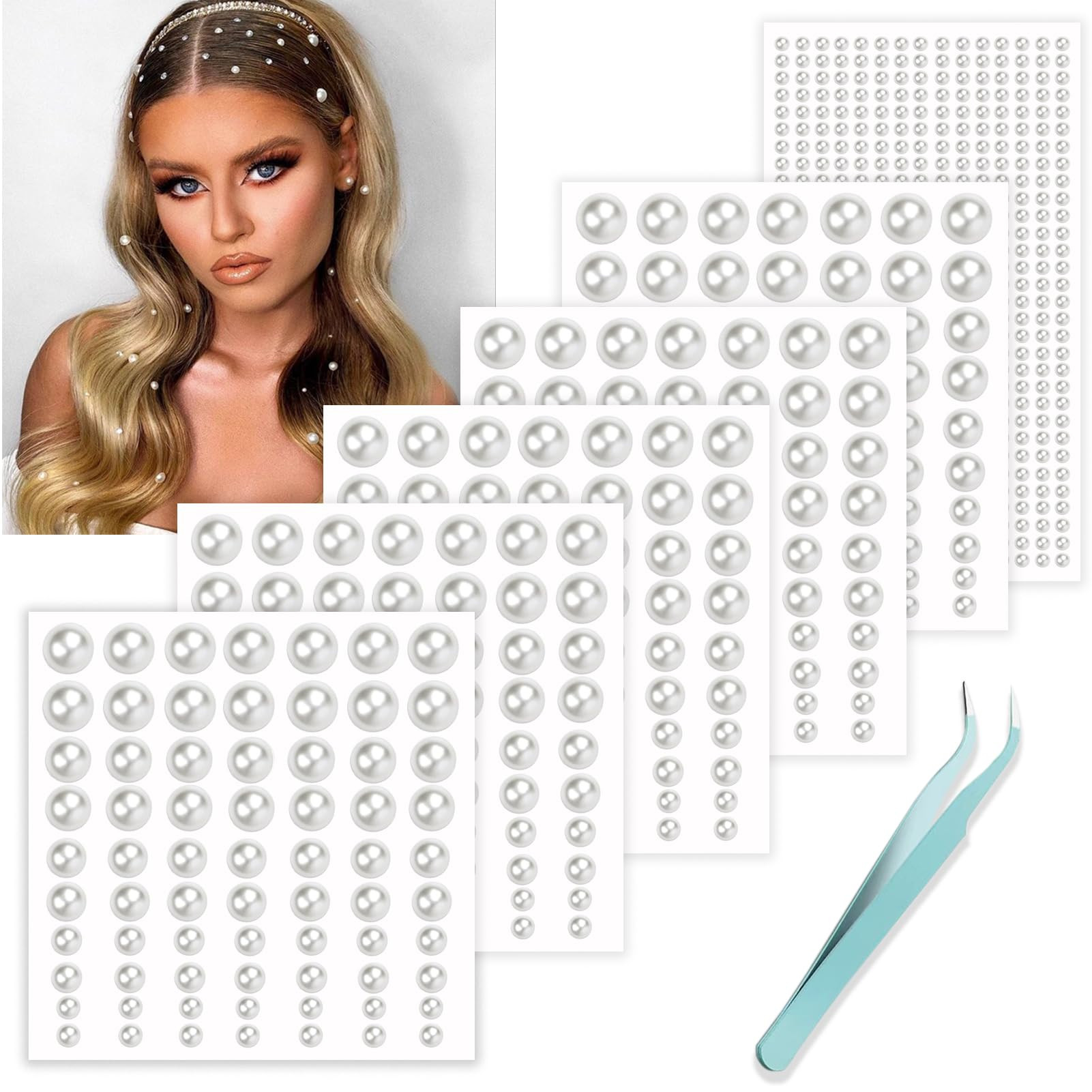 NOOEPC Hair Gems - Self Adhesive Pearl Stickers, Assorted Sizes for Hair, Face, Makeup, Eye, Nail... | Amazon (US)