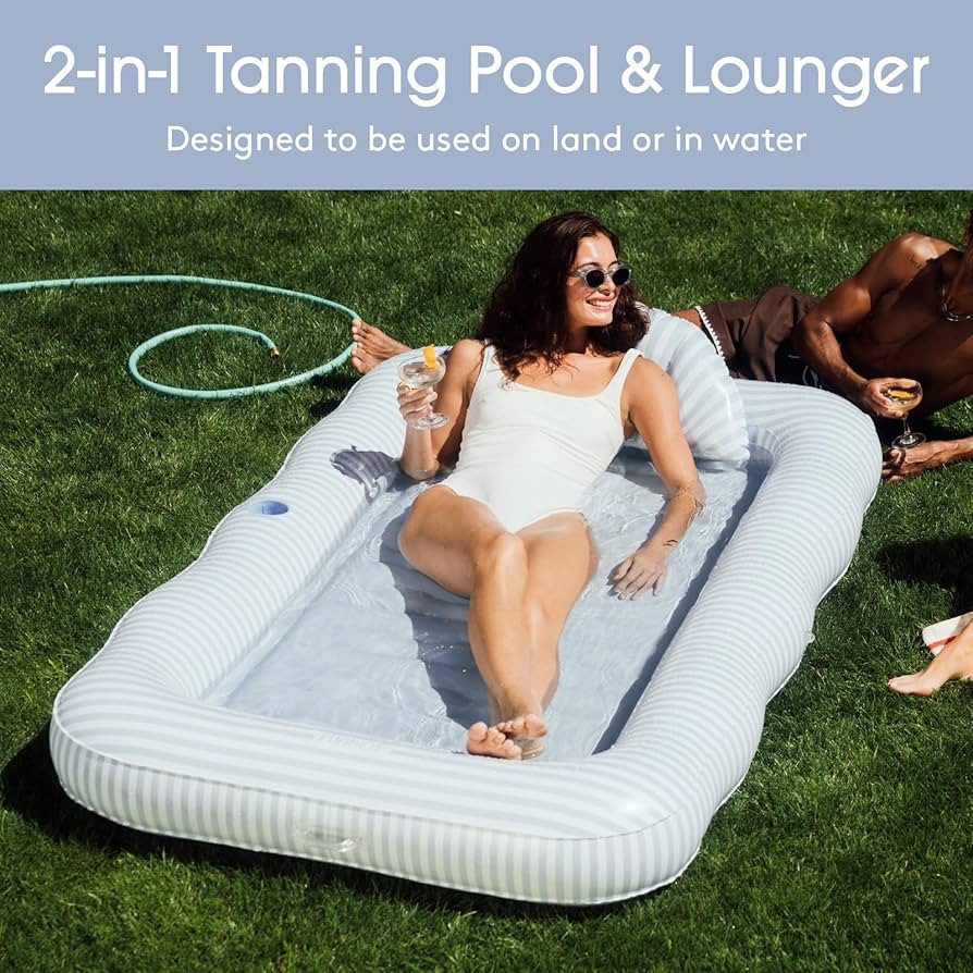 FUNBOY Tanning Pool Lounger Float Blue Stripe, XL 72'' x 48'' Pool Float with Custom Pillow and L... | Amazon (US)