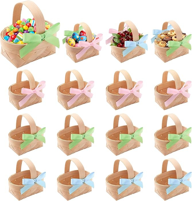 16 Pcs Mini Woven Baskets with Handles Mini Picnic Baskets Party Favor Smal Picnic Chip Bucket wi... | Amazon (US)