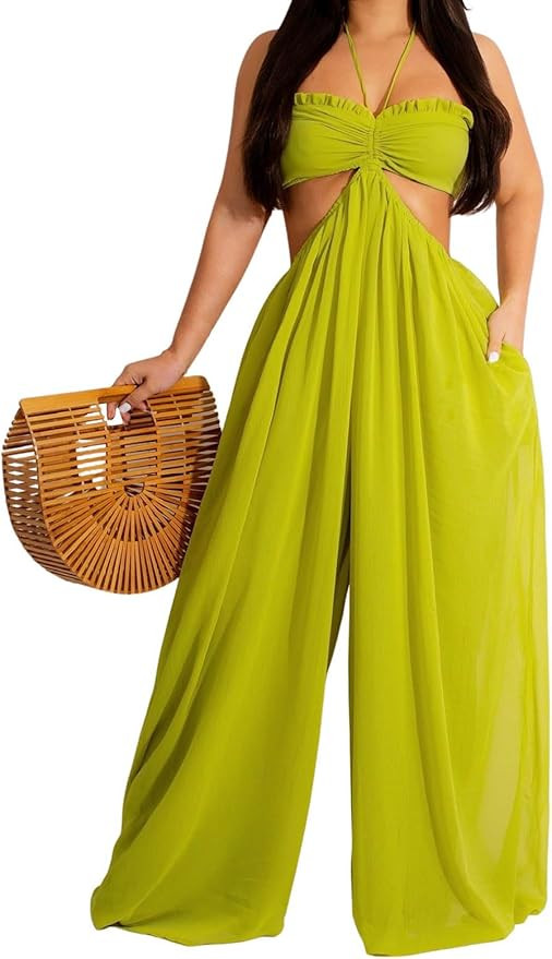 WOKANSE Women's Sexy Sleeveless Tank Solid Color Party Rompers Outfits One Piece Wide Leg Long Pa... | Amazon (US)