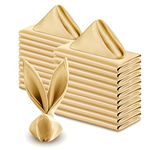 VACVELT 50 Pack Gold Satin Napkins 17x17 Inch for Wedding, Elegant Dinner, Square Table Decor, Restaurant, Banquet, Graduation Party | Amazon (US)