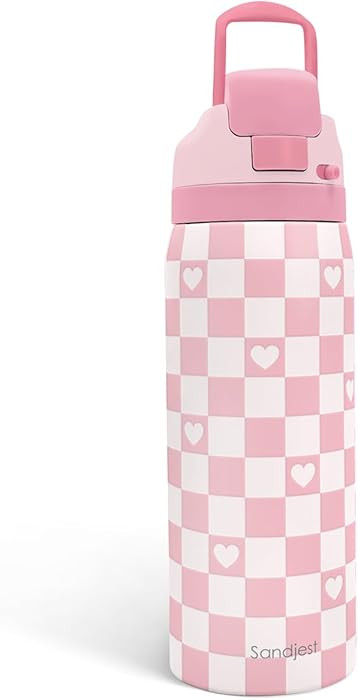 Checkered Heart Insulated Stainless Steel Water Bottle with Straw for Sports and Travel, 32oz, Gi... | Amazon (US)