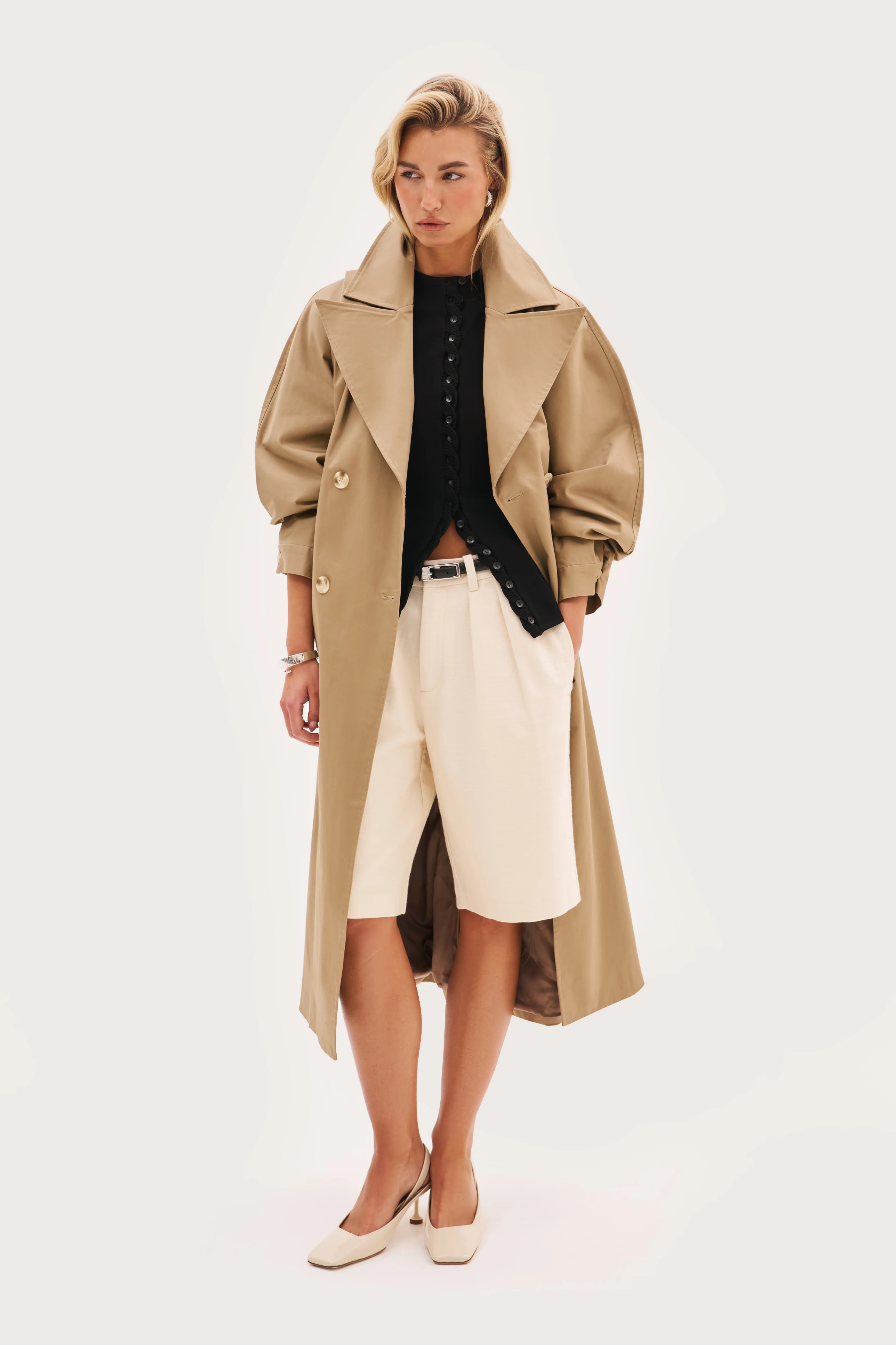 Sloane Hooded Trench Coat - Beige | Maebe UK