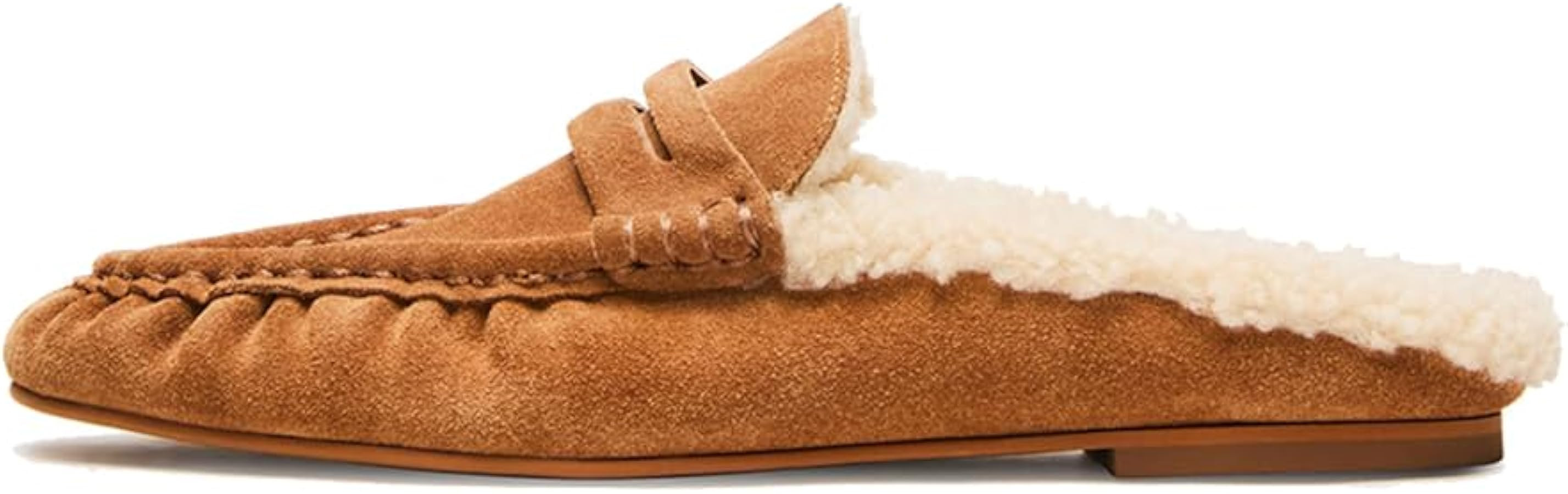 Women's Suede Penny Mules Faux Fur Lined Slip-on Loafers Classic Comfortable Flat Mule Shoes for ... | Amazon (US)