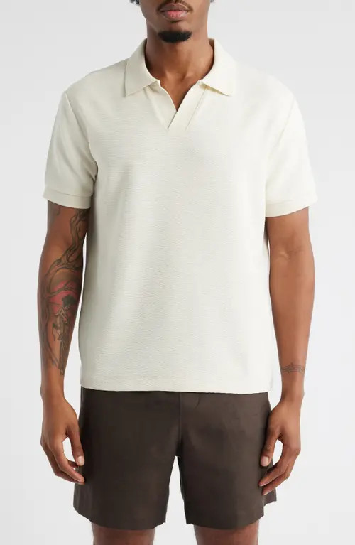 Open Edit Wave Texture Johnny Collar Polo in Ivory Dove at Nordstrom, Size X-Large | Nordstrom