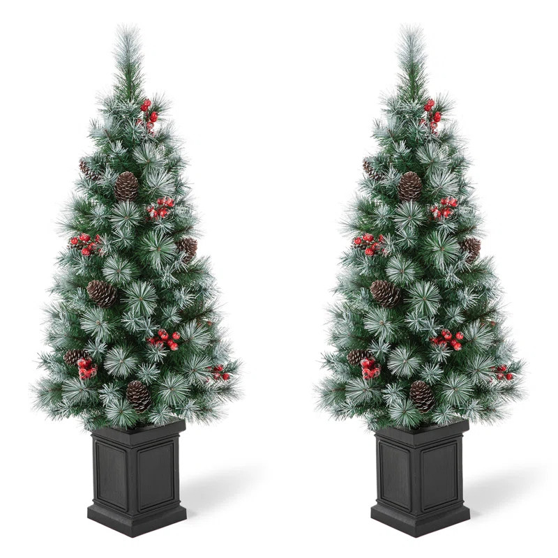 4' Lighted Pine Christmas Tree (Set of 2) | Wayfair North America