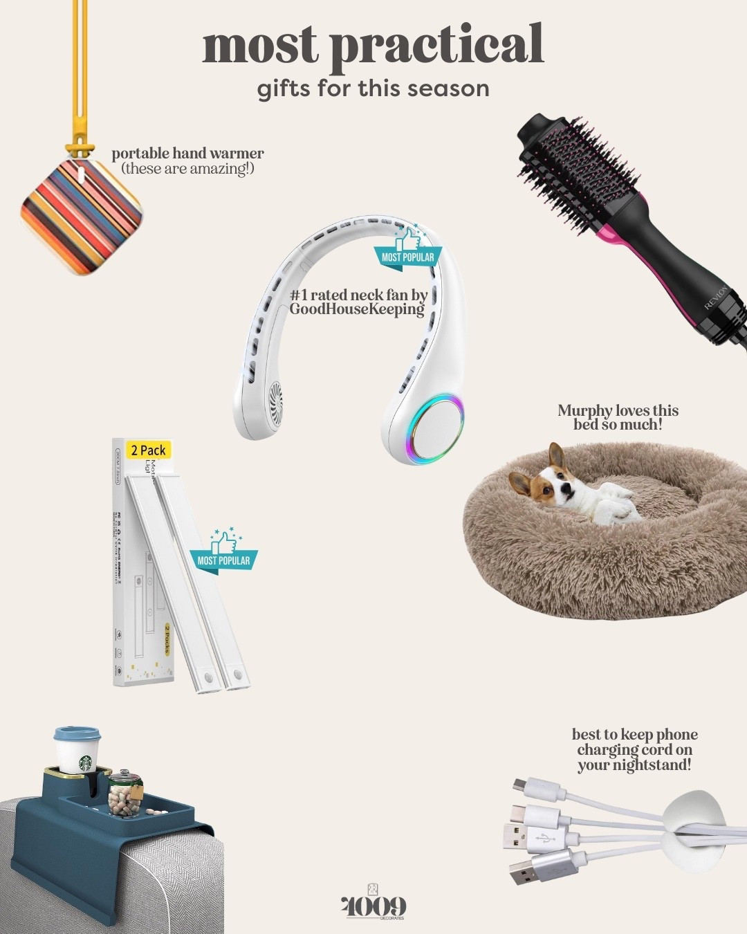 Practical gifts are the best kind! You know they’ll actually be used and loved!

Donut dog bed
Neck fan
Under cabinet lights 
Hand warmer 
Sofa cup holder
Hair curler and dryer
Cord keeper

#LTKSaleAlert #LTKFamily #LTKHome