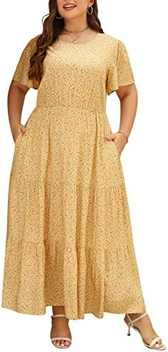 Nemidor Plus Size Maxi Dresses for Curvy Women Summer Casual Boho Ditsy Floral Print Layered Flar... | Amazon (US)
