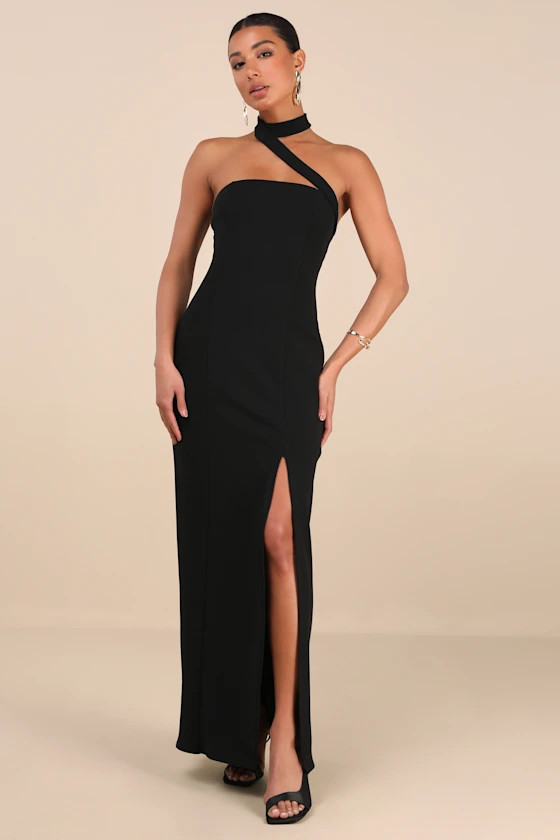 Seraphina Black Asymmetrical Column Maxi Dress | Lulus