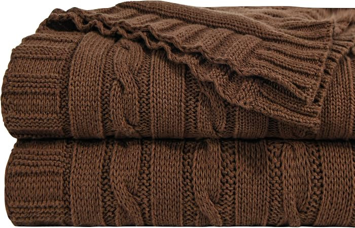 NTBAY Cotton Oversized Cable Knit Throw Blanket, 60 x 80, Brown | Amazon (US)
