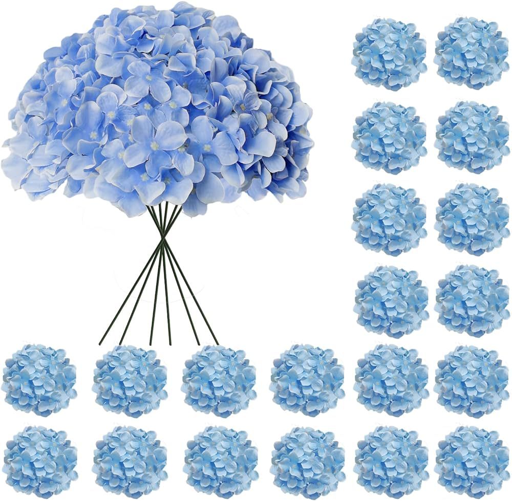 Cherica 20 Pcs Blue Hydrangea Artificial Flowers Bulk, Faux Hydrangea Flowers Heads, Artificial F... | Amazon (US)