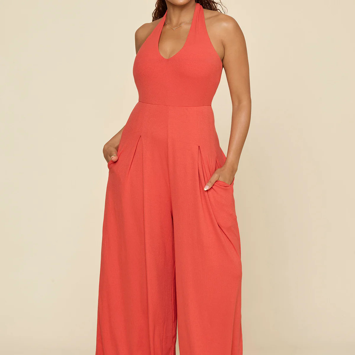 Halter Go with the Flow Jumpsuit - Cayenne | POPFLEX