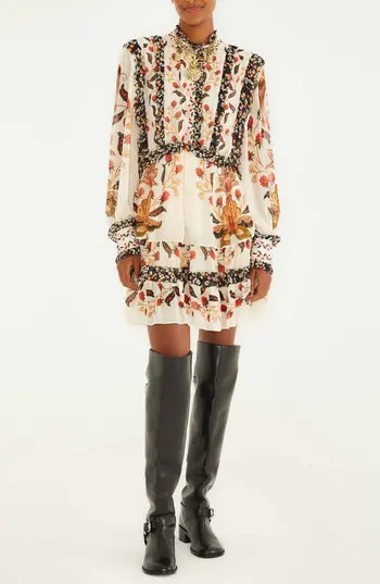 FARM Rio Berry Garden Long Sleeve Minidress in Cream at Nordstrom Rack, Size X-Large | Nordstrom Rack