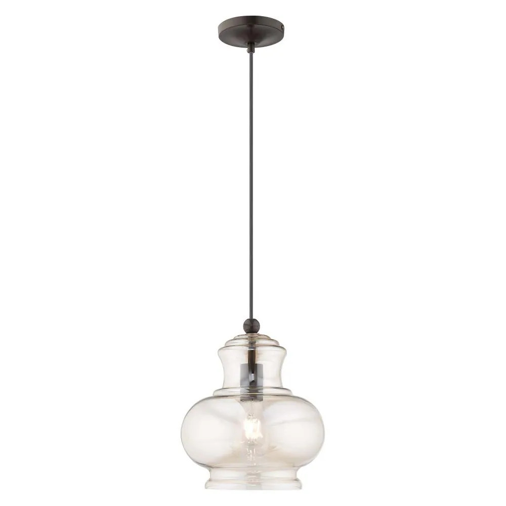 Livex Lighting Hand blown art glass pendant 1 -Light English Bronze Transitional Tinted glass Schoolhouse Medium Hanging Pendant light Rubber | Lowe's