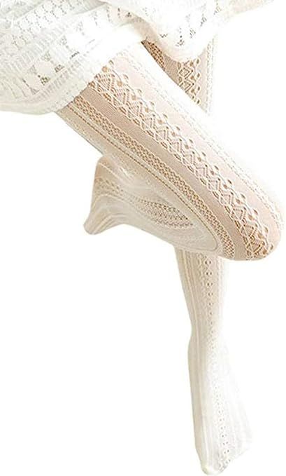 Women Fishnet Hollow Out Knitted Patterned Stockings Tights Vertical Strips Pantyhose For Female ... | Amazon (US)