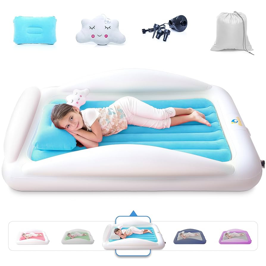 Sleepah Inflatable Toddler Travel Bed Portable Kids Air Mattress Set w Safety Bed Rail Guards for... | Amazon (US)