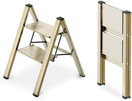 Aluminum 2 Step Ladder, Foldable Step Stool, 300lbs Load, Gold | Amazon (US)